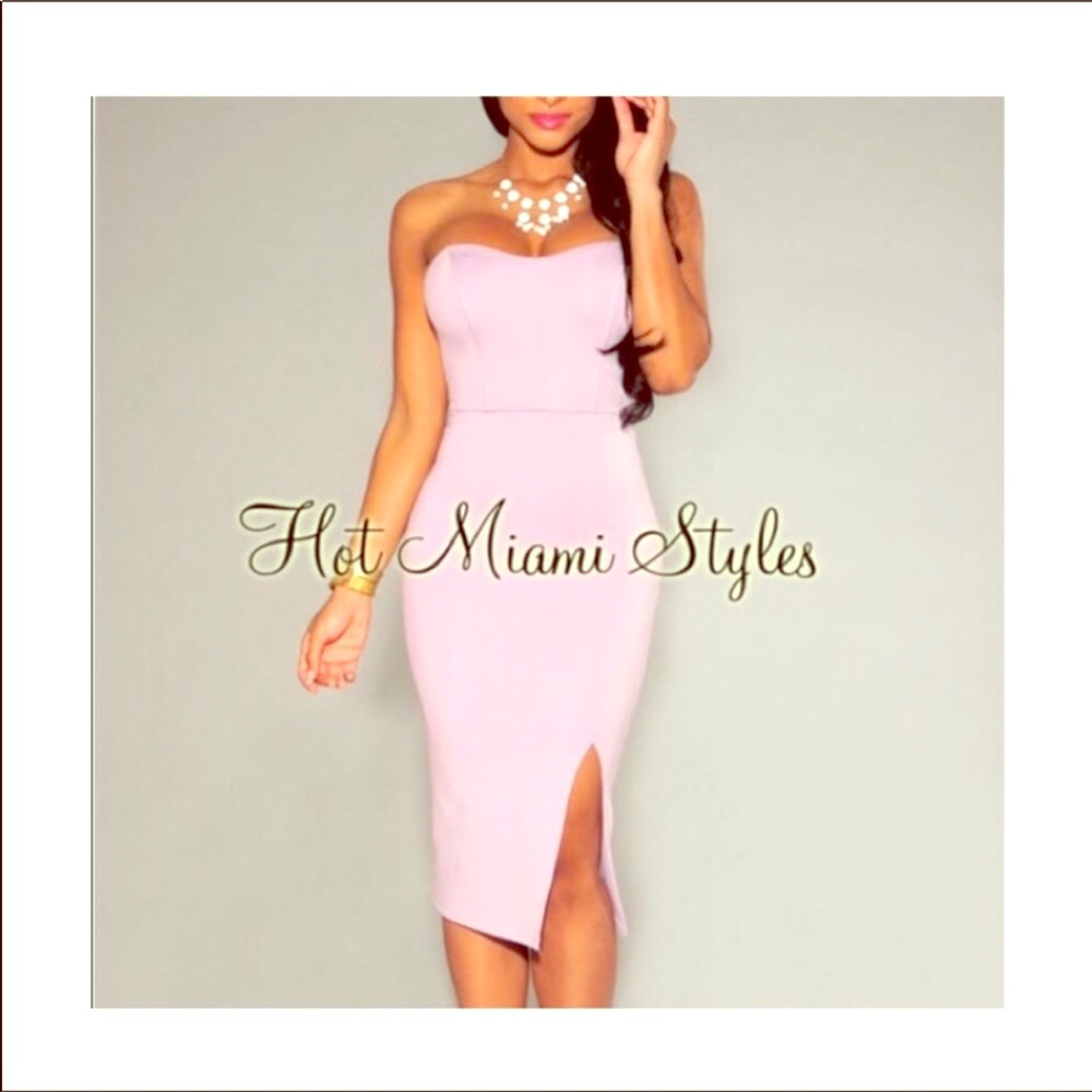 Lavender Midi Dress Strapless with Slit
